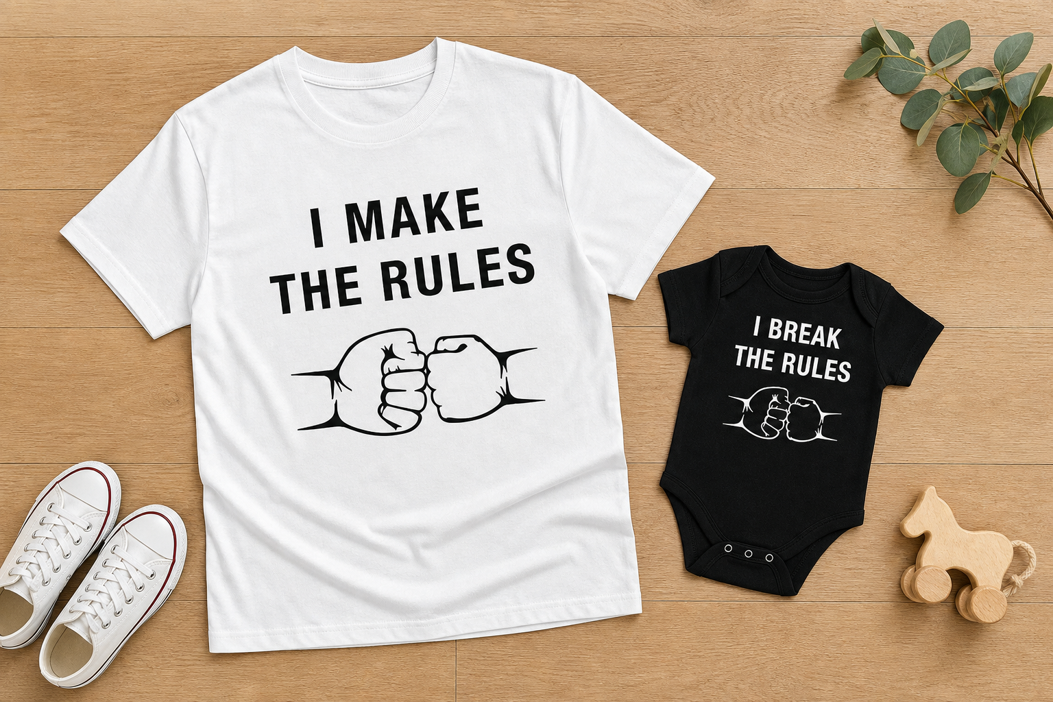 Matching Shirt Set Rule Maker Rule Breaker Vater und Sohn — Premium Mockup