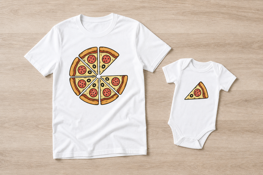 Matching Shirt Set Pizzaslice Vater und Kind — Premium Mockup