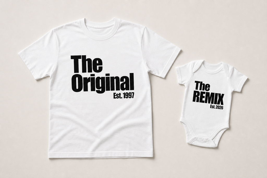 Matching Shirt Set The Original The Remix Vater und Sohn — Premium Mockup